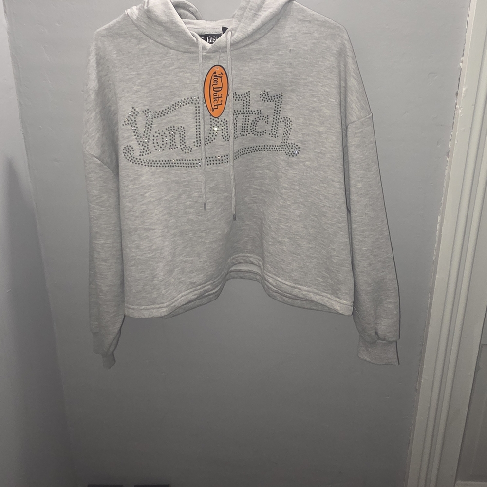 🆕️True Religion Gray Rhinestone Cropped Hoodie ✨ Y2K Streetwear - Picture 9 of 9